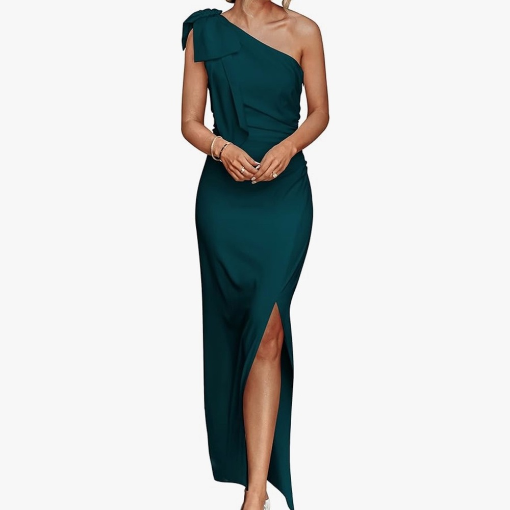 Chic One-Shoulder Teal Dress